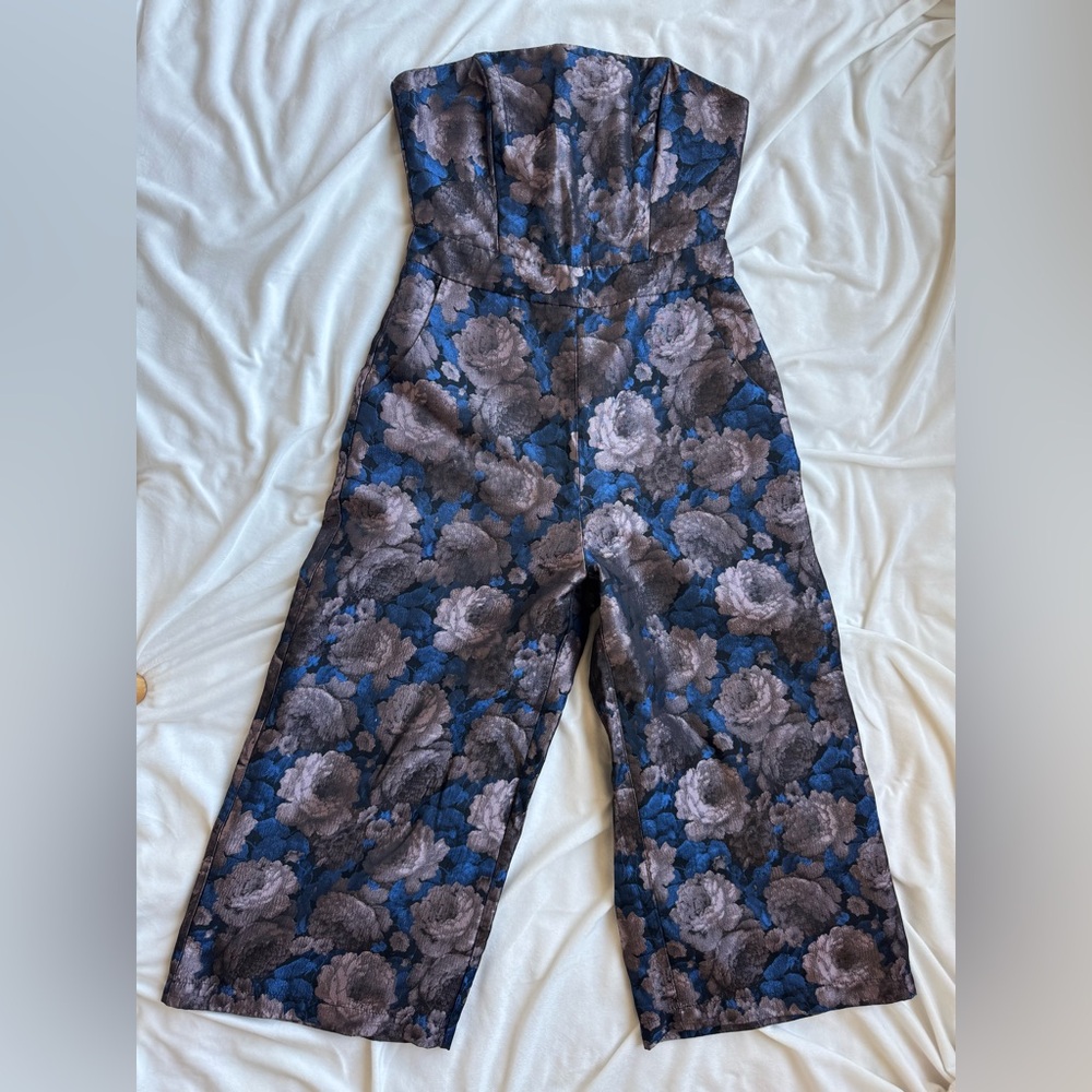 Greylin Strapless Cropped Wide Leg Floral Jumpsuit